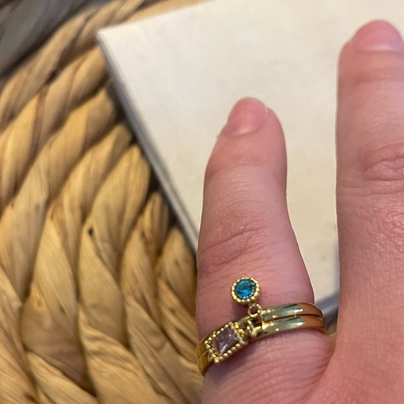 Emma & Chloe Divya Rings- 2 Gold Rings with Dangling Gems Trendy French NEW NWT - Picture 9 of 12